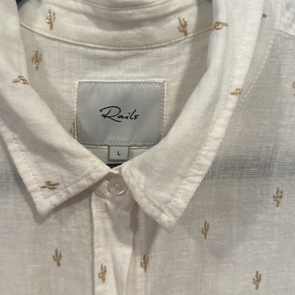 RAILS Charli Golden Cactus Linen Blend Button-up Shirt in White sz M EUC RARE - Picture 4 of 7
